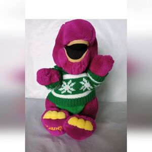 Vintage Barney Dakin Christmas Stuffed Plush Green Sweater & Hat Holidays